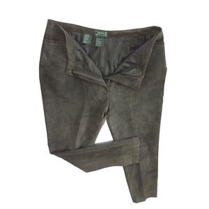 Lauren Ralph Lauren Women's 100%  Leather Suede Pants Inseam 32 Dark Green‎
